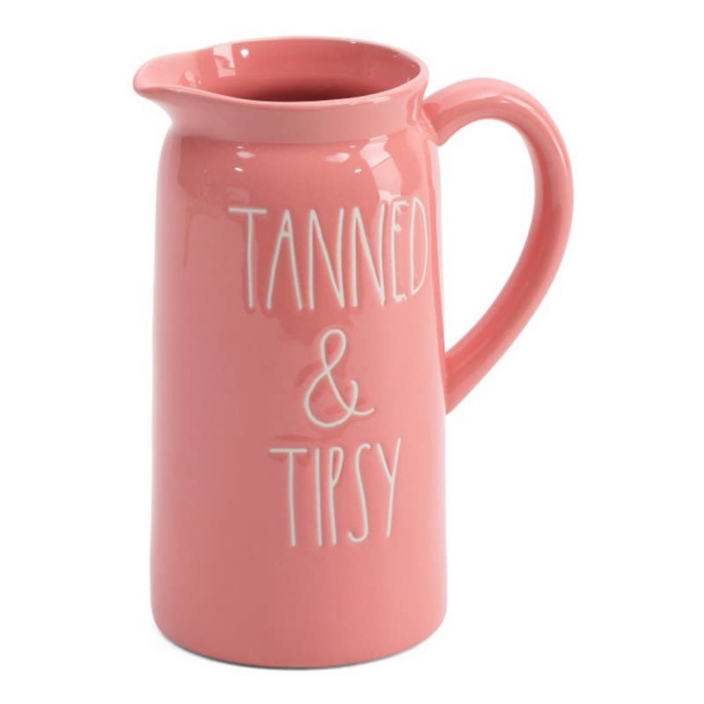 NIB Rae Dunn Salmon Coral Pink Tanned and Tipsy Picher